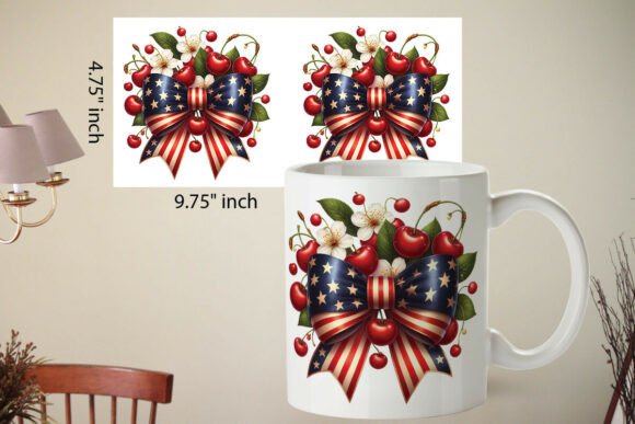 4th of July Coquette Cherry Bow Mug Wrap