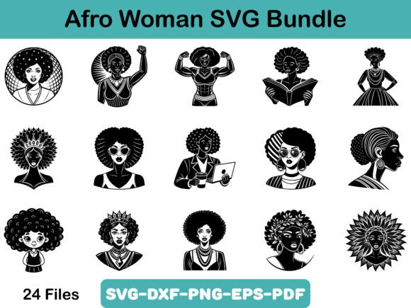 Afro Woman SVG Bundle, Black Woman