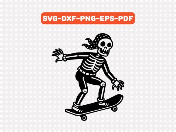 Comical Skeleton Riding a Skateboard SVG