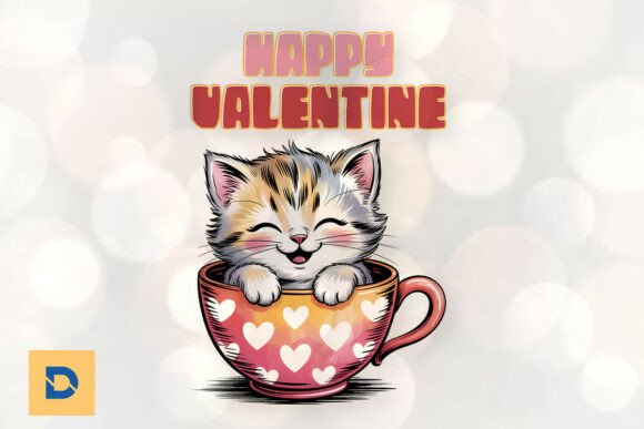 Cute Cat in Love Mug Valentines PNG