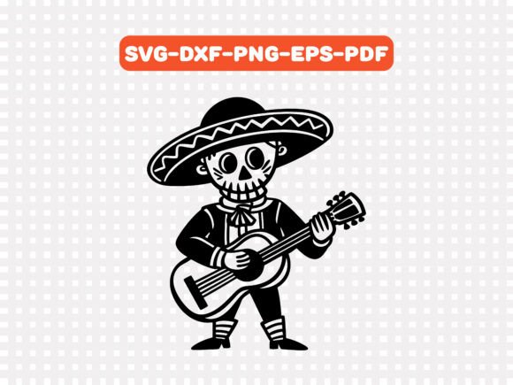 Cute Skeleton Playing Guitar SVG Vector