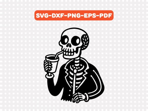 Funny Skeleton Drinking a Coffee SVG