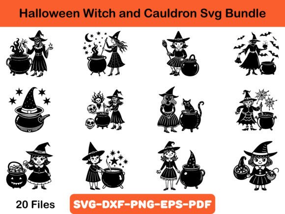 Halloween Witch and Cauldron Svg Bundle